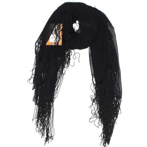 NWT  Black fringes square wrap scarf by Cejon Accessories